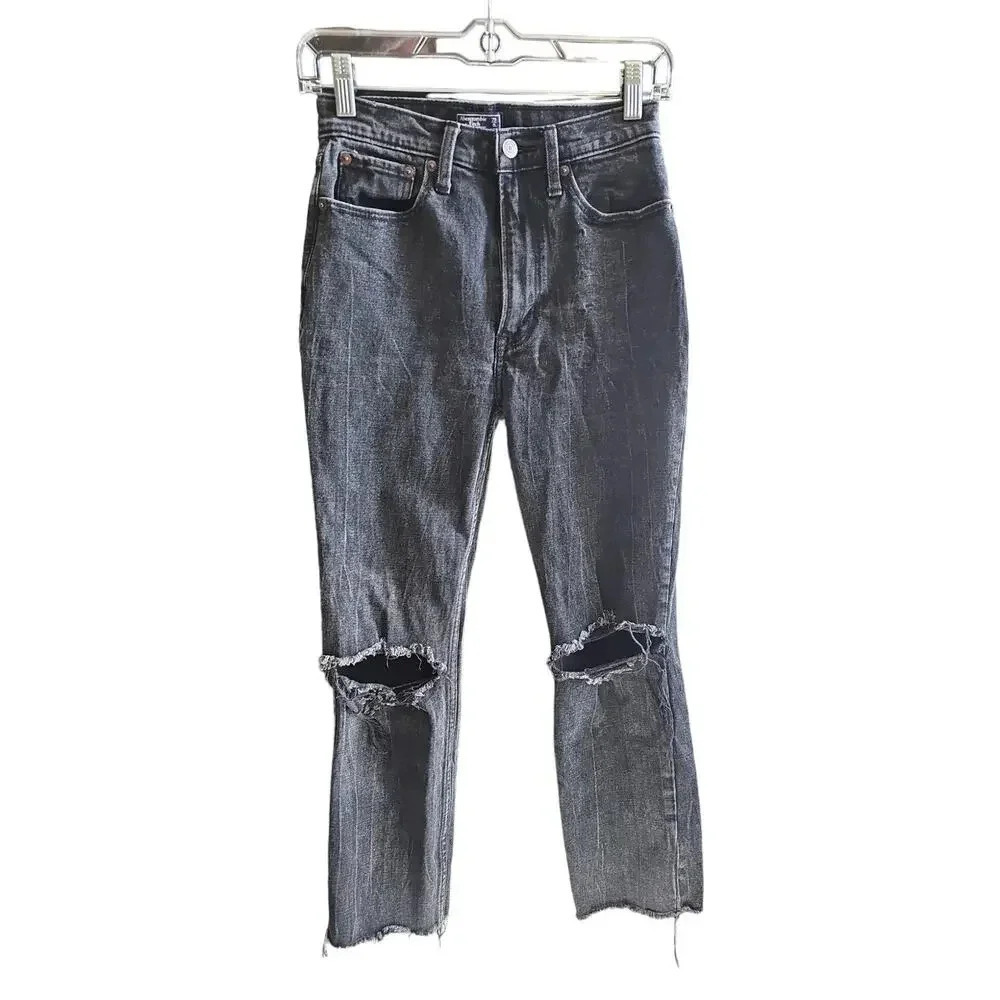 Abercrombie & Fitch Ultra High Rise Mom Jeans Black Wash Size 25 - Picture 5 of 10
